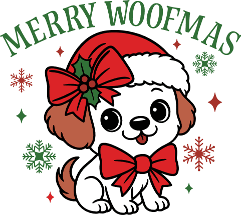 Merry Woofmas, cute santa hat puppy Free SVG File for Members – Christmas pet tank top design