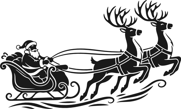 Santa Claus riding reindeer sleigh silhouette Free SVG File for Members – Christmas Santa Sleigh clipart
