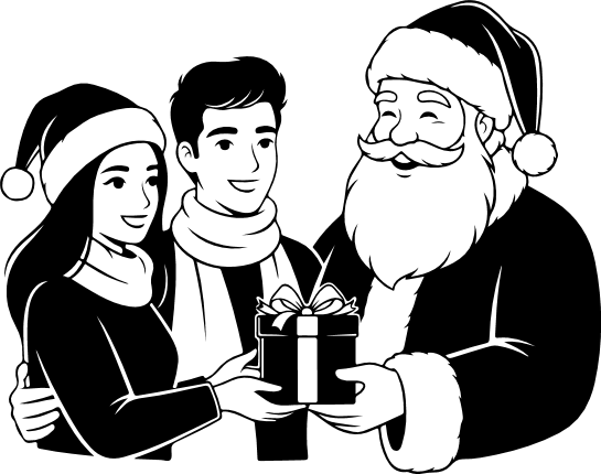 Santa Giving gift to a couple Free SVG File – Christmas Decor, Santa Claus clipart